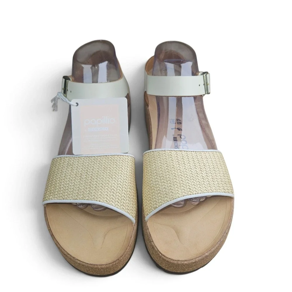 Birkenstock Papillio Glenda Raffia Wedge Platform Sandal Beige White EU 40 9-9.5